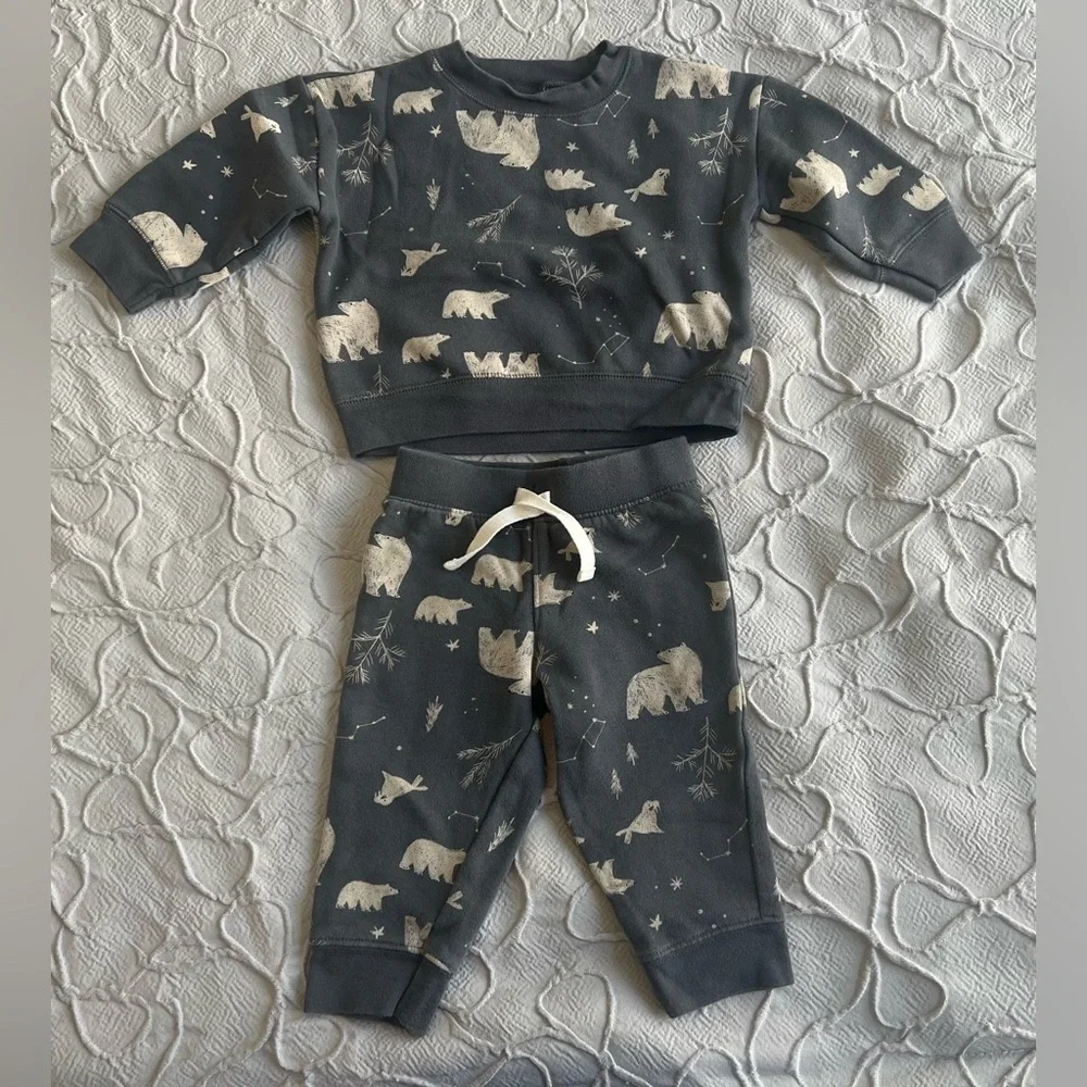 Carter’s Gray 2 Piece Pajama‎ Set W/polar Bears 12 Months (0509)
